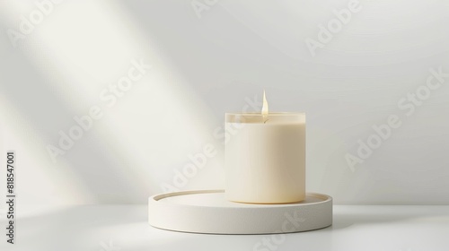 Single White Candle on Modern Stand, Spa Mockup with Copyspace for Minimalist Relaxation