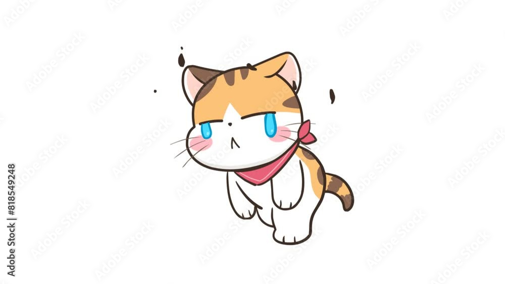 Animated Sad Cat Walking Among Autumn Leaves - White Background Animated Sad Cat Walking Among Autumn Leaves - White Background