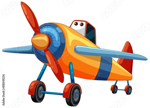 Bright orange and blue cartoon airplane illustration