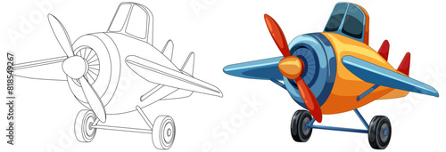 Vector art of a plane in color and outline