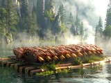 Imagine the juicy tenderness of ribs grilling on a floating grill in the middle of a lake