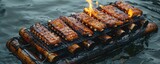 Picture the unique experience of ribs being grilled on a floating grill, surrounded by water