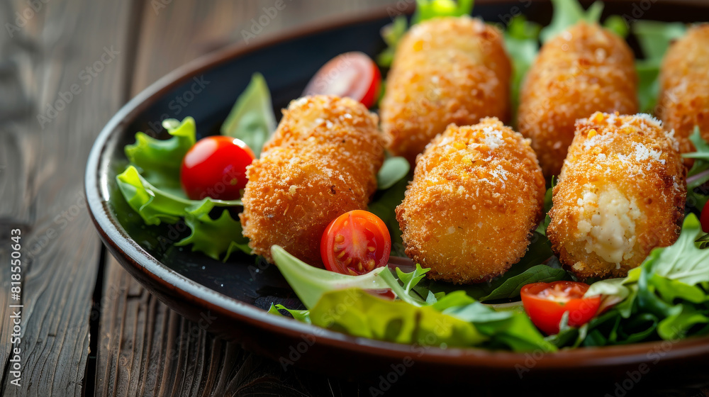 Food photography of crispy cheese croquettes arranged in a plate Food photography of crispy cheese croquettes arranged in a plate