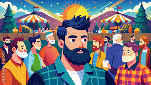 Hipster Man at Festive Outdoor Fair During Twilight