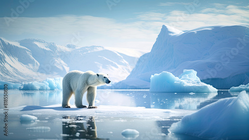 Isolated polar bear on a merging iceberg in the middle of the sea - Global warming