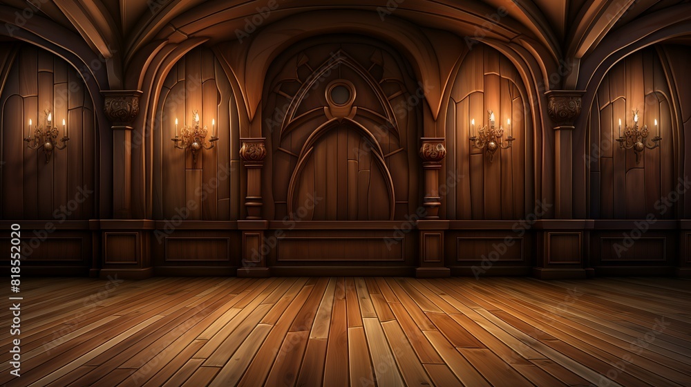Aesthetic backgrounds, Wooden stage with rich, dark wood grain texture Illustration image,