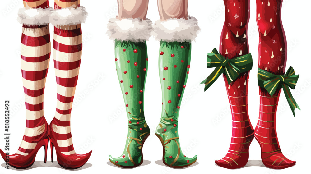 Christmas Elf feet and Santa hat vector illustration.
