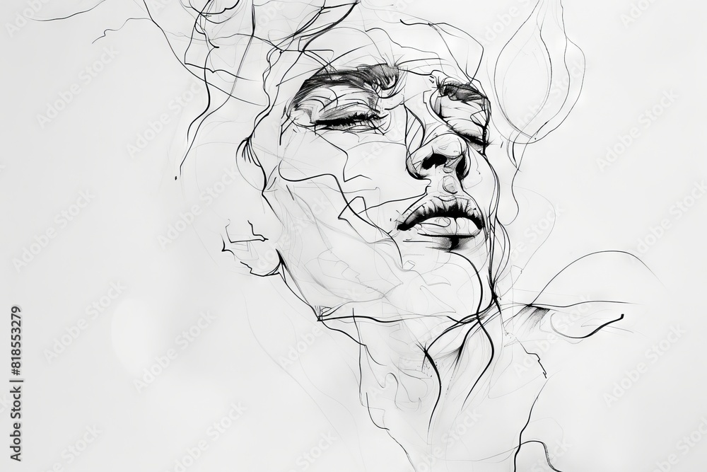 Fototapeta premium Elegant Beauty Minimalist Portrait Illustration in One Line Art Style