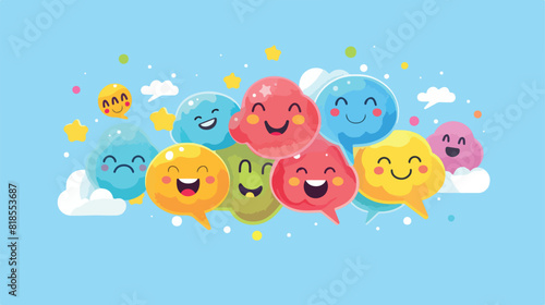 Cloud of messages with cute emoji. Speech bubbles 