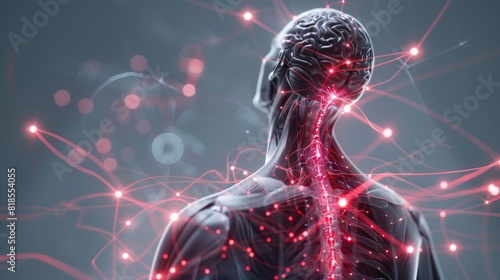 Illustration,  bioelectronic devices stimulating nerves for chronic pain relief photo