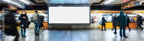 Blank billboard in a busy train station, ready for your message to reach a moving crowd © Chanoknan