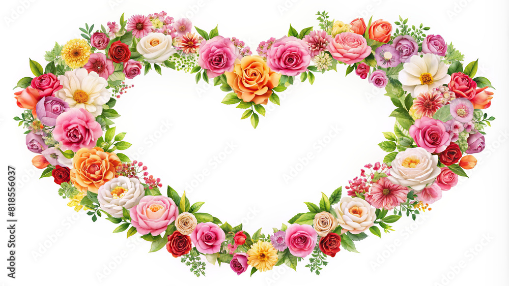 A creative arrangement of flowers forming a heart-shaped frame with space for personalized text or graphics, ideal for expressing love and affection.