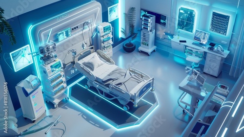 Illustration,  smart hospital rooms equipped with IoT devices for patient care