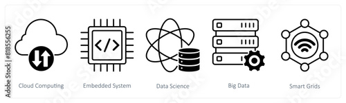 Fotografie A set of 5 Industrial icons as cloud computing, embedded system, data science