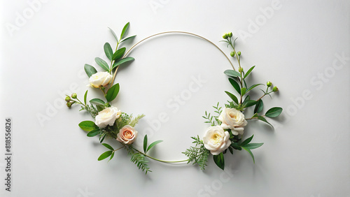A minimalist floral composition arranged in a circular frame, offering a simple yet captivating background for any content. photo