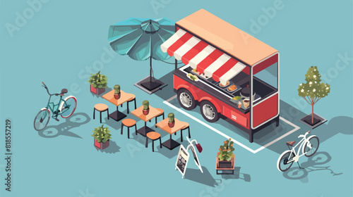 Concept of street food. Bicycle kiosk foodtruck