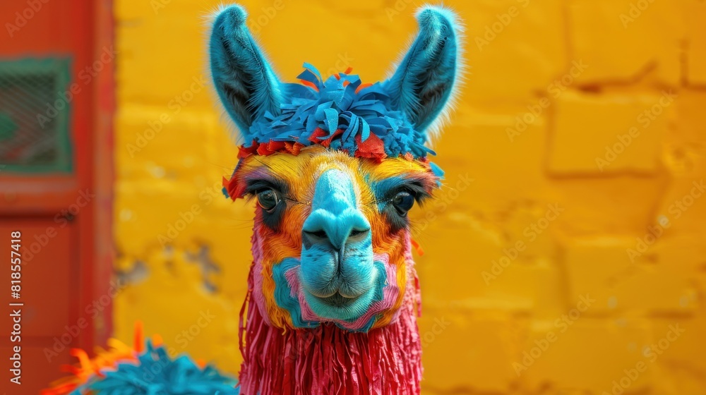 A modern take on a Mexican piñata, with simple geometric shapes A modern take on a Mexican piñata, with simple geometric shapes