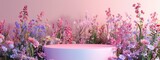 3D render of a pink podium on flower background