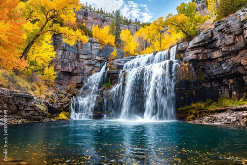 Autumn Waterfall Surrounded by Vibrant Foliage