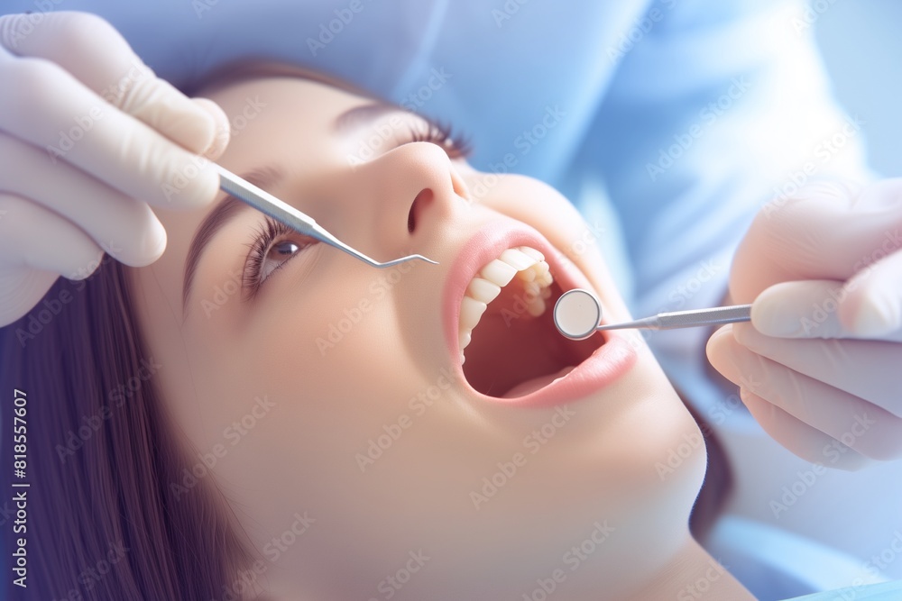 Hands of a doctor holding dental instruments near patient's mouth Hands of a doctor holding dental instruments near patient's mouth