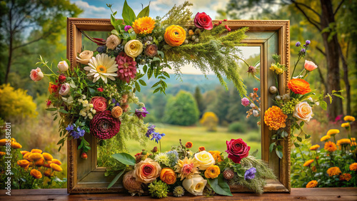 A meticulously crafted floral arrangement creating a seamless frame, perfect for adding a touch of nature to any composition.