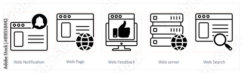 A set of 5 Seo icons as web notification, webpage, web feedback