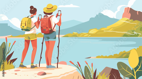 Couple enjoying nature at summer vacation vector flat