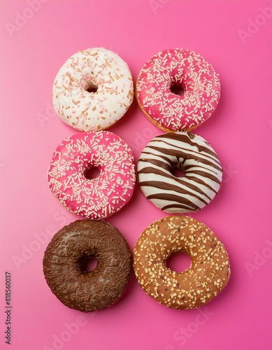 assorted donuts on a pink background