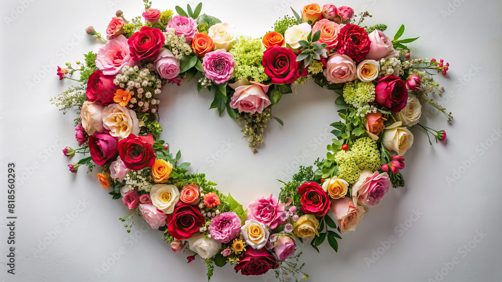 A stunning floral arrangement forming a heart-shaped frame, symbolizing love and beauty.