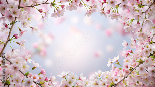 A border of delicate cherry blossoms framing a blank white space, evoking a sense of tranquility and beauty. © wasan