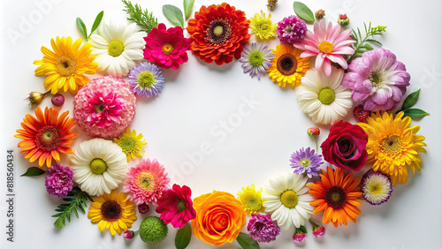 Colorful blooms arranged in a circular frame, perfect for adding text or graphics.