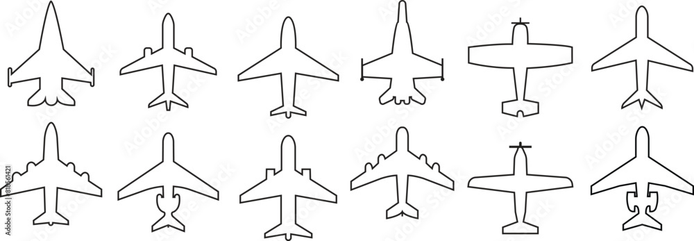 Set of Airplane icons. Airplane vectors designed in black Line style ...