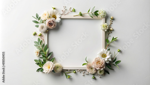 A top view of a minimalist floral frame with clean lines and neutral tones, offering a versatile backdrop for various design purposes. © wasan