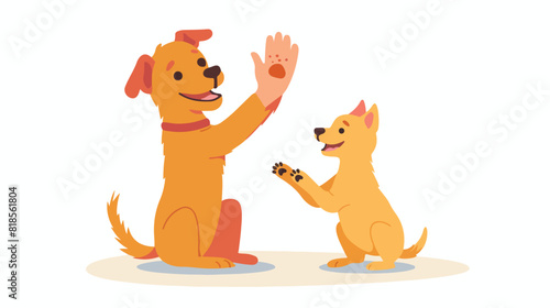 Cute dog giving high five with paw to hand. Pet owner