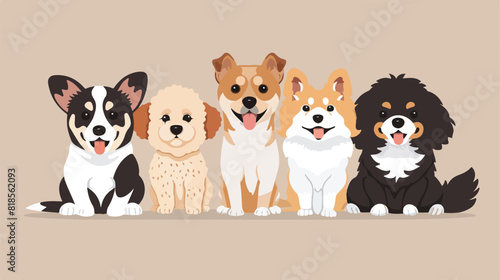 Cute dogs Four portrait. Happy doggies puppies of dif