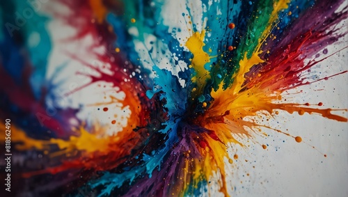 A close up of a colorful abstract painting on white background,.