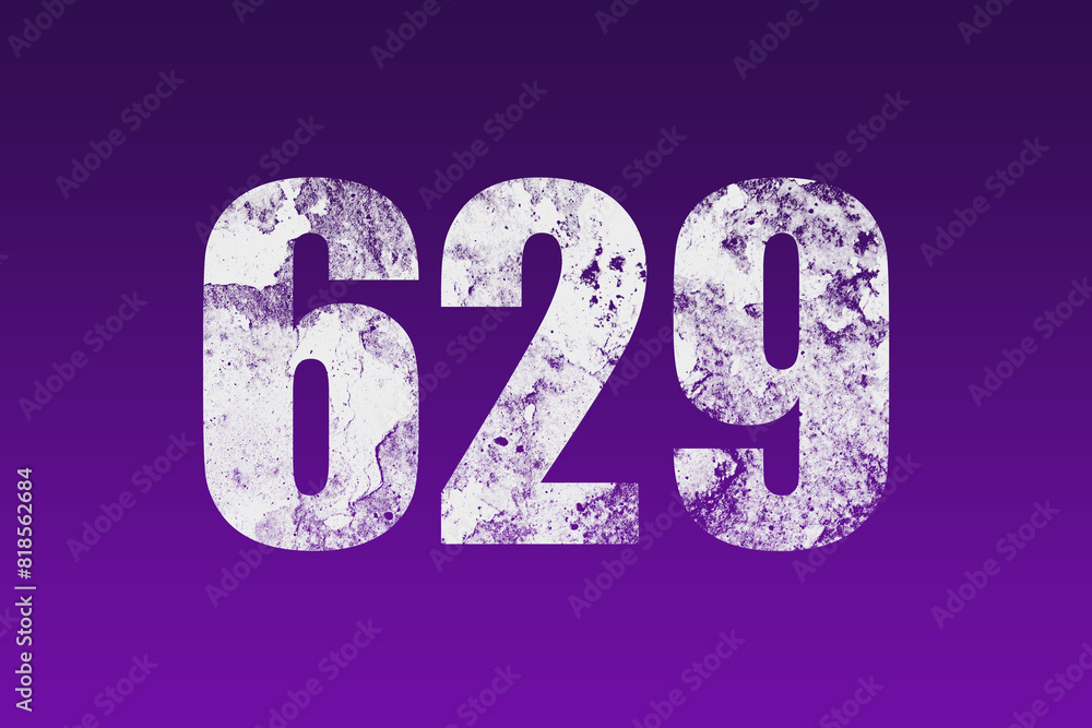 flat white grunge number of 629 on purple background. flat white grunge number of 629 on purple background.