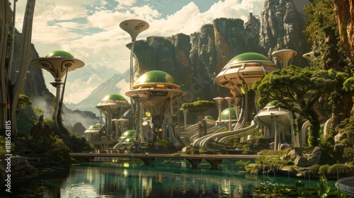 Illustration,  alien civilizations with unique architecture and customs photo