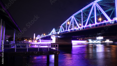 Принти на полотні stunning night view of the illuminated Vijit Chao Phraya bridge in 2023