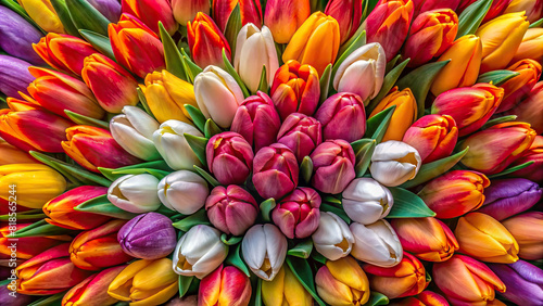 A top-down view of vibrant tulips arranged in a diagonal pattern, adding a burst of color to any design