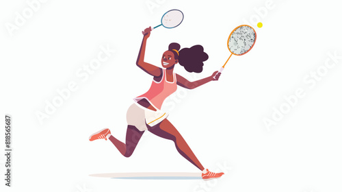 Dark skin female badminton player jumping hitting shu © Fareeha