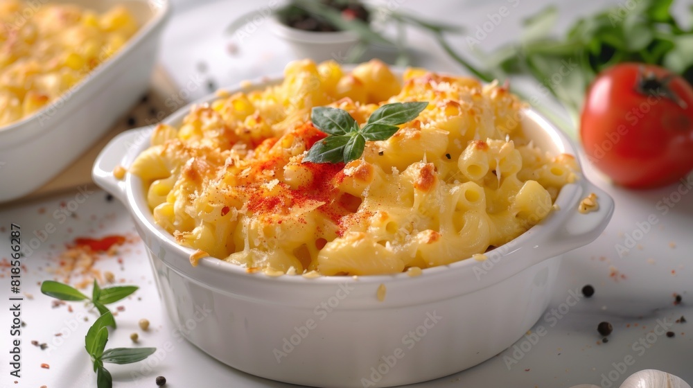 Front view fragrant mac and cheese with spotlight for advertise and presentation Front view fragrant mac and cheese with spotlight for advertise and presentation