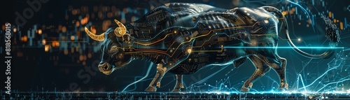 Cybernetic bull with electric veins, a metaphor for vigorous fin photo
