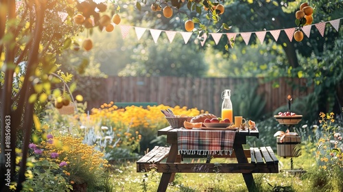 A family barbecue in a vintage backyard setting, with classic picnic tables and retro decorations, Vintage, Watercolor3