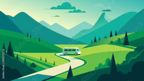 Scenic Mountain Road Trip in a Vintage Van Illustration