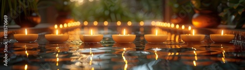 The AI-generated photo shows a beautiful and peaceful scene with floating candles in water, perfect for a relaxing and calming atmosphere.