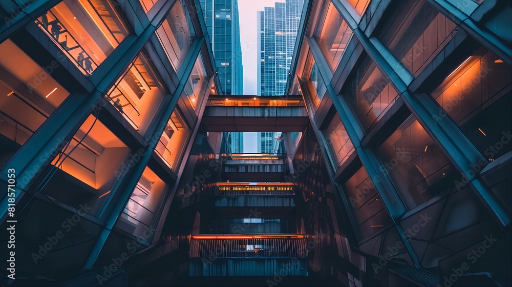 Futuristic Abstract Architecture with Geometric Shapes and Angular Lines, Vibrant City Lights at Dusk, Monochromatic Film Touch, Macro Lens Capture Futuristic Abstract Architecture with Geometric Shapes and Angular Lines, Vibrant City Lights at Dusk, Monochromatic Film Touch, Macro Lens Capture