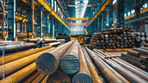 A plethora of steel pipes stacked neatly in a warehouse, forming a maze of metal waiting to be used in construction projects or industrial applications photo