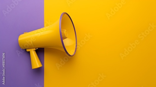 a yellow megaphone on a split yellow and purple background