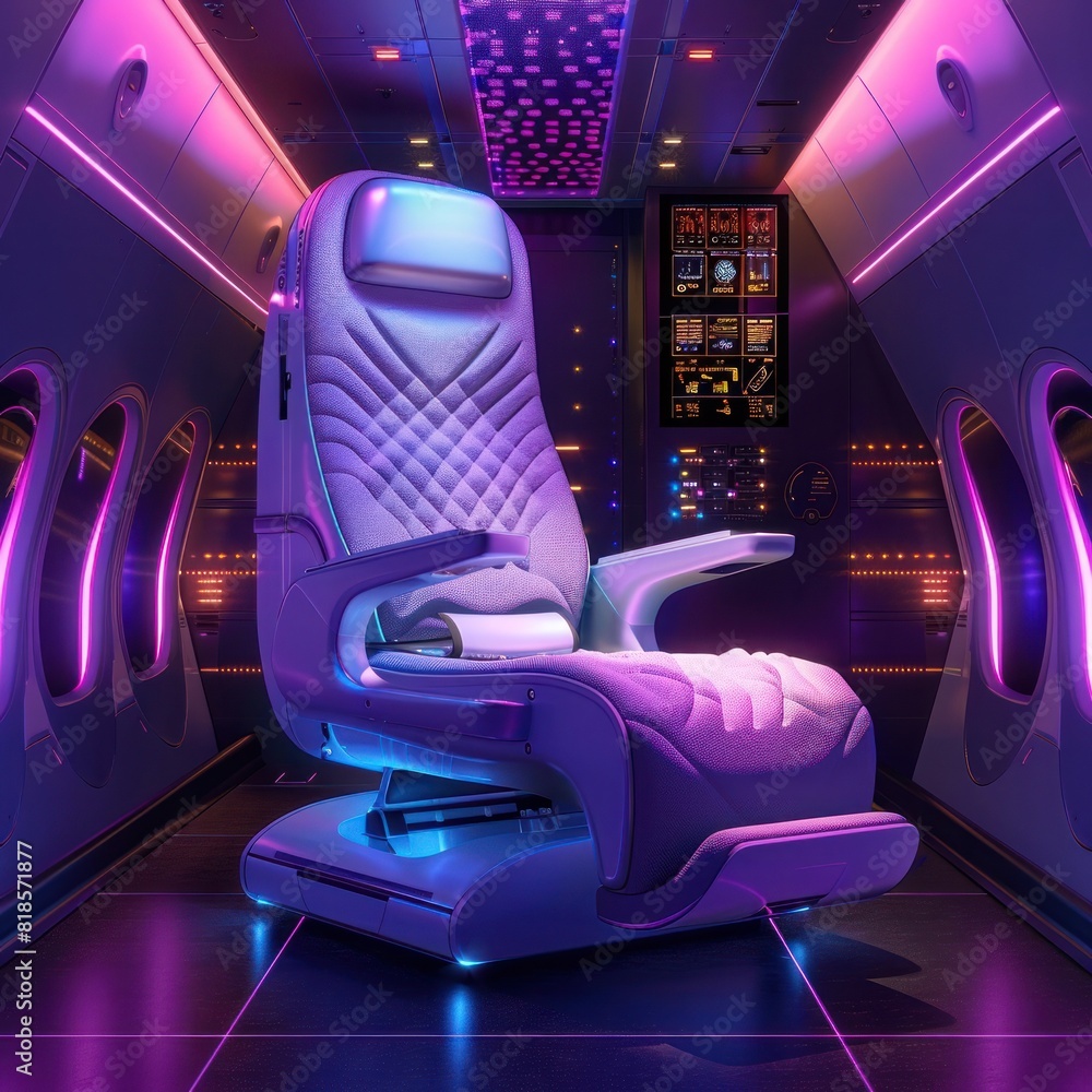 Hightech VIP Airplane Seat with Holographic Controls in a Futuristic Style